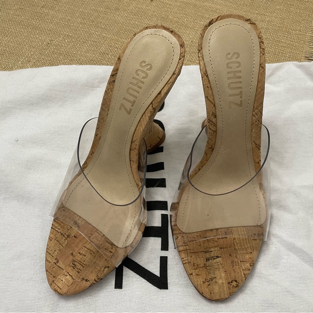 SCHUTZ Clear PVC and Cork Mule Heels - Picture 2 of 6